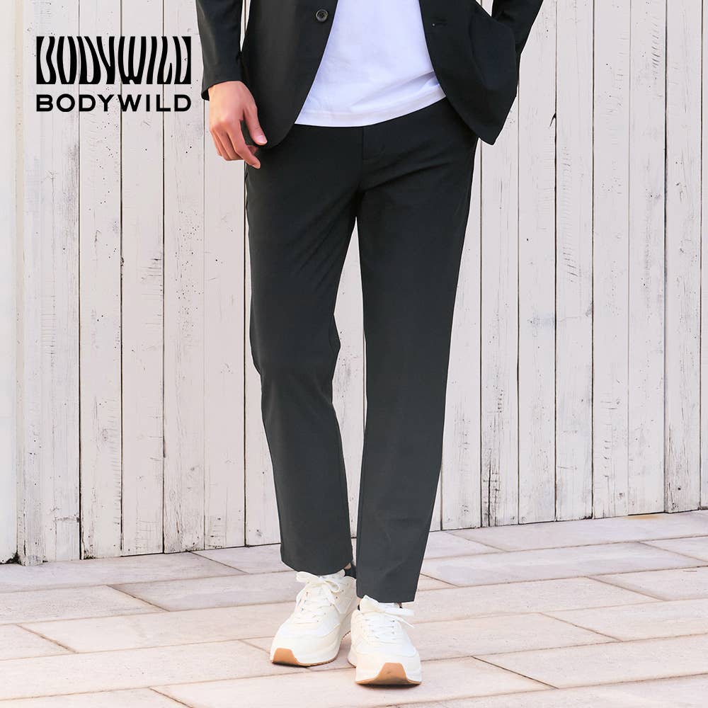 【ナイロンストレッチ】テーパードパンツ ファスナー＆ベルトループ付き